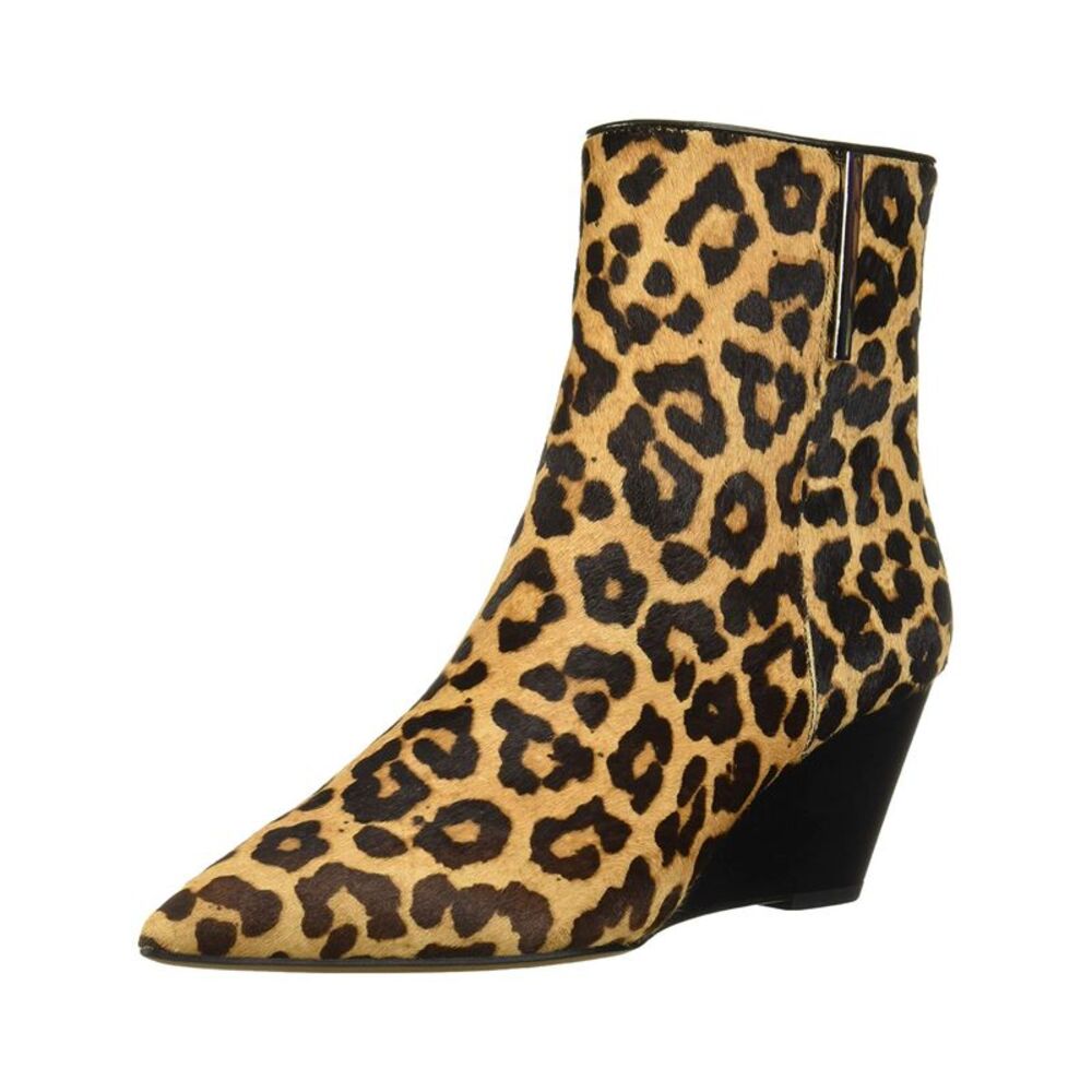 FRANCO SARTO Womens Brown Leopard Bar Detail Athens2 Wedge Leather Booties 5.5 M